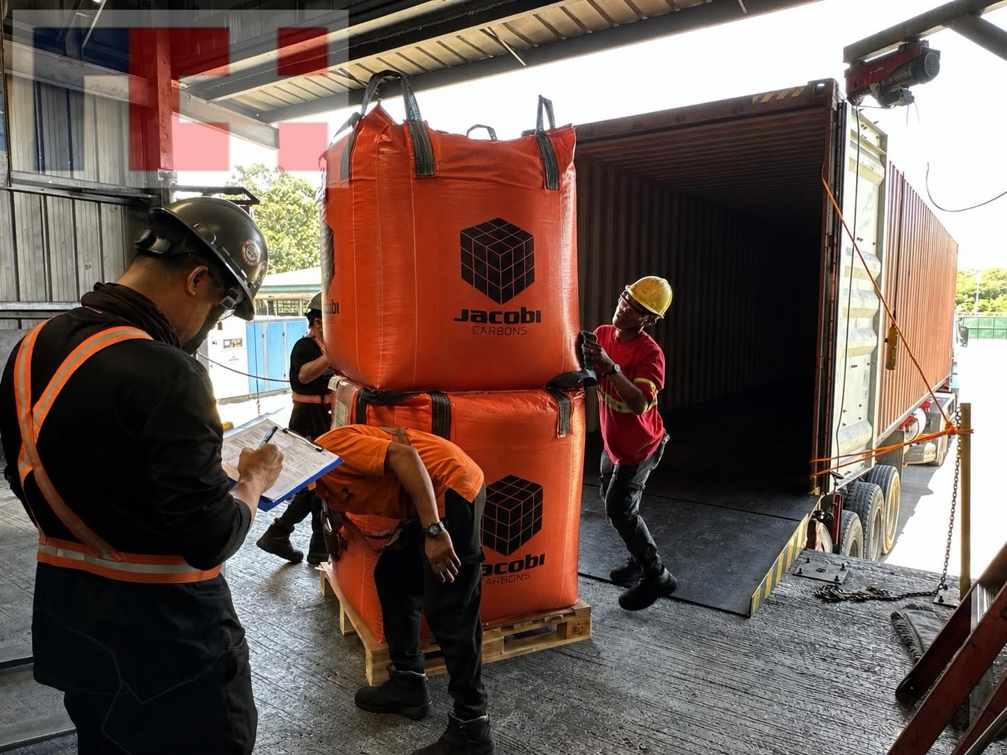 Containerized cargo packed and sealed for shipment